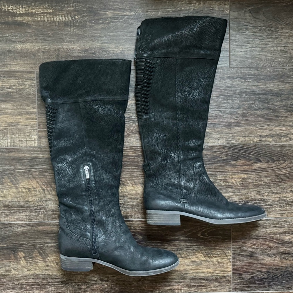 Vince Camuto Patamina Knee High Riding Boots Black Leather Side Zip Wmn's 9M